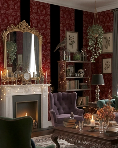 whimsigoth living room victorian gothic damask on burgandy wallpaper from the mad craft duckie studio whimsigoth living room victorian gothic damask on burgandy wallpaper from the mad craft duckie studio